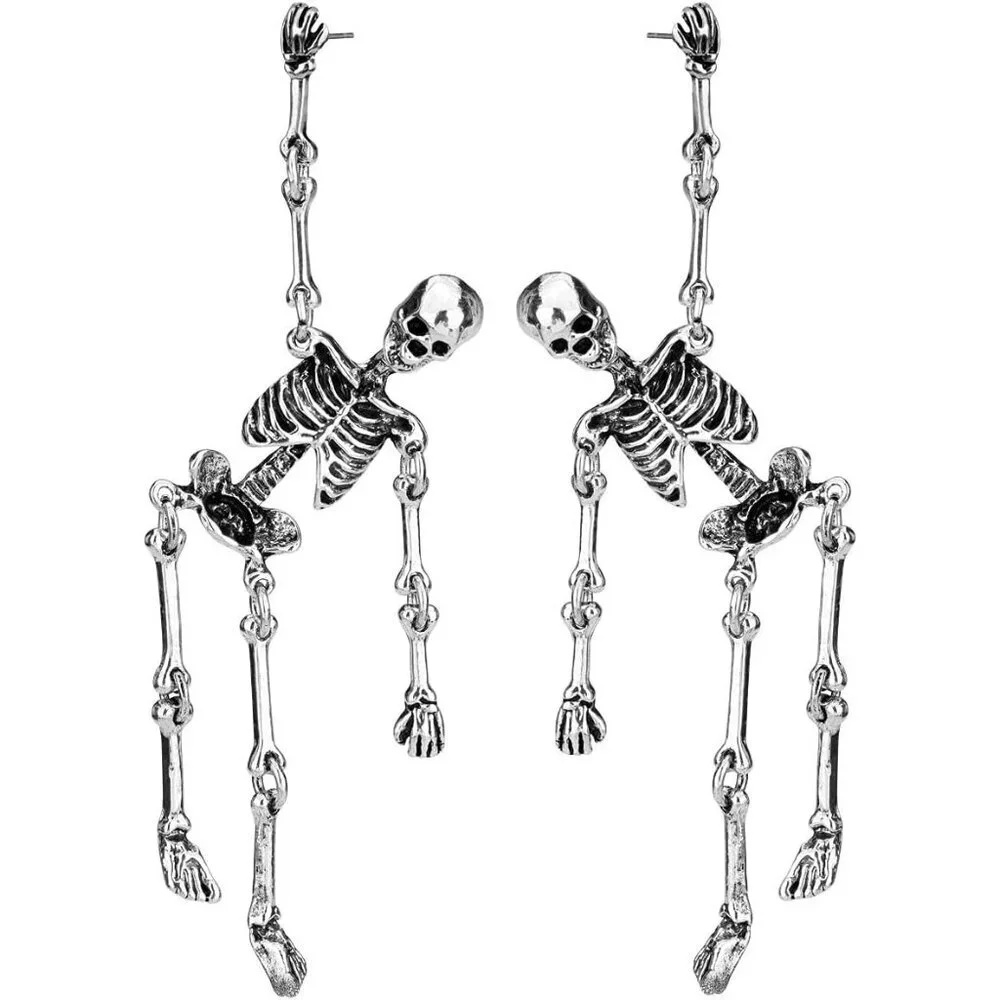 Women's Post Silver Jointed Skeleton Dangle Long Earrings 3-1/2 Inch Ultra Light